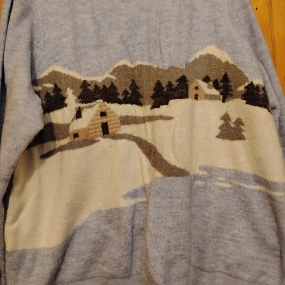 Unisex Vintage Baby Blue XXXL Reitman's Wool Sweater Nature Graphic - Picture 1 of 4